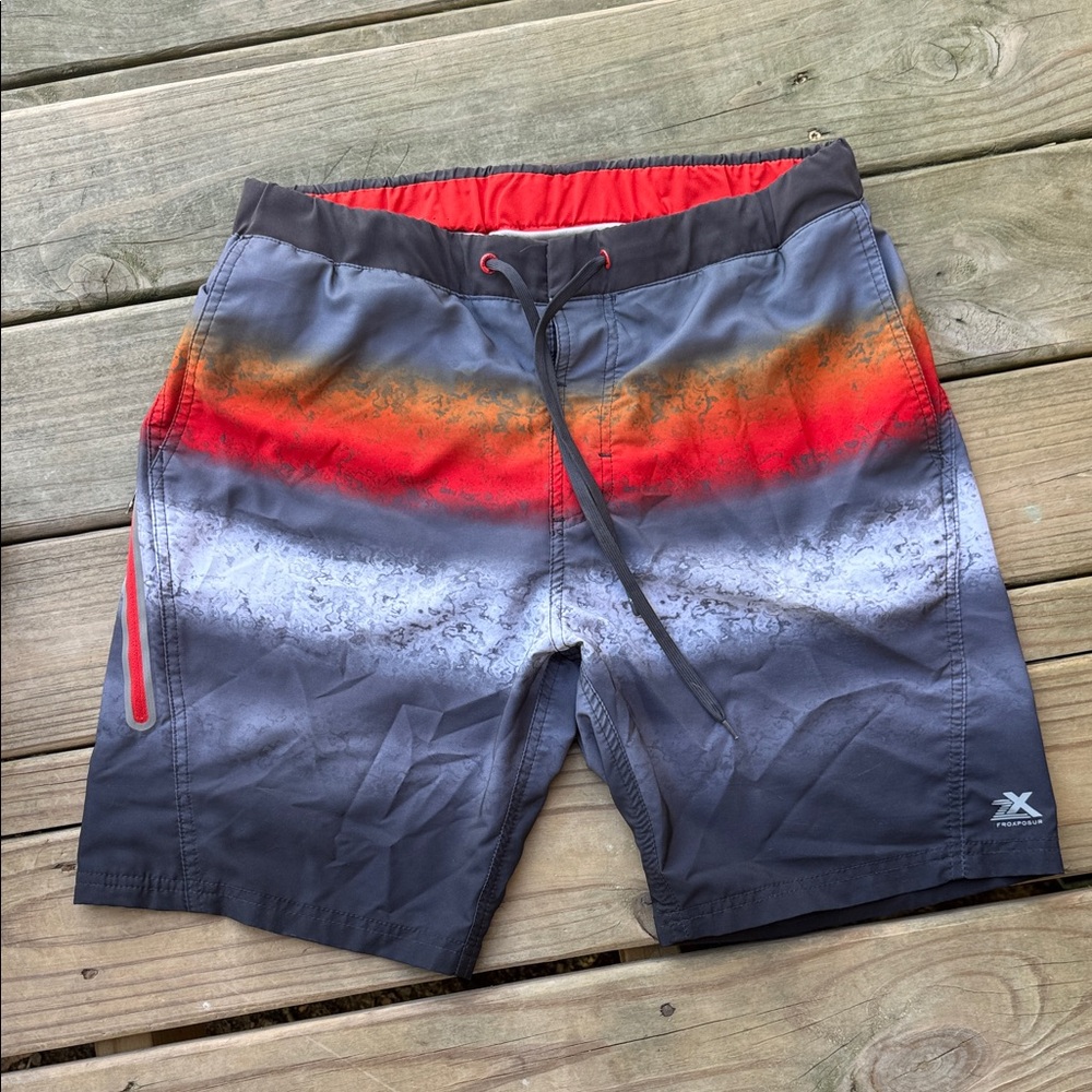 Zeroxposur Size Medium Swim Trunks Gray Orange Striped Pool Beach